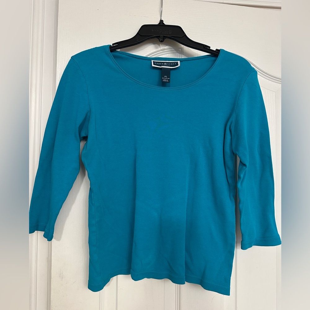 Karen Scott Turquoise Long Sleeve Top